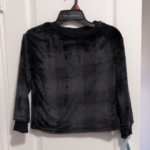 Plush Boy's Pajama Sweatshirt Black Plaid